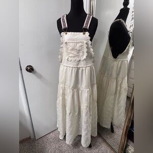 Free People Sweet Skirtall Cream Overalls Midi Dress